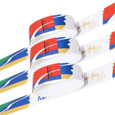Duurzame, gekleurde papieren polsbandjes voor evenementen, synthetisch, wit, rood, blauw, geel