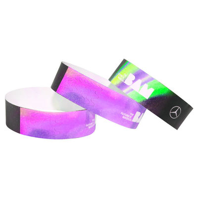 Duurzame, op maat gedrukte papieren polsbandjes voor evenementen Wit Blauw Lichtgewicht