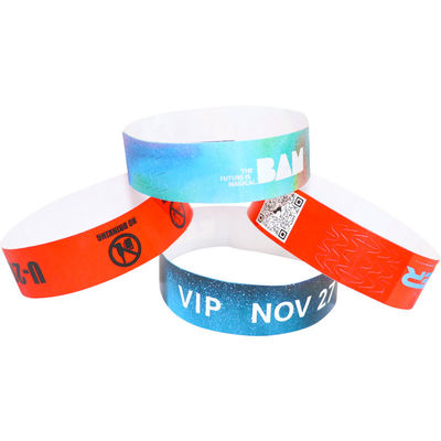 Waterafstandige, gepersonaliseerde Tyvek-armbanden, verstelbare, afdrukbare evenementarmbanden.