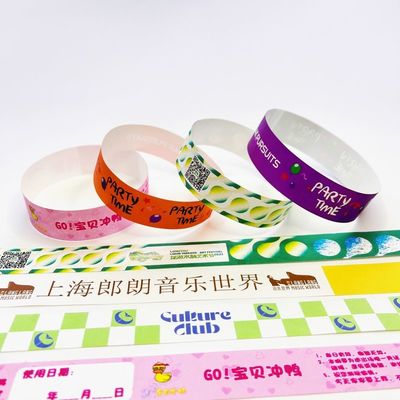 Kleurrijke Tyvek-armbanden met sluiting waterdicht, sequentiële nummering, aangepast logo
