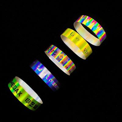 Fabriek Groothandel Laser Glitter polsband zacht dun Custom Style Barcode Logo glanzend laser papier polsband voor evenement