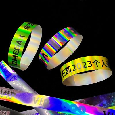 Fabriek Laser Glitter Papier Armbanden Event Custom Concert Festival Neon Regenboog Glinsterend Laser Promotie Papier Armband