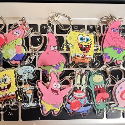 Transparante Acryl Sleutelhanger Met Metalen Ring Duurzame Cartoon SpongeBob SquarePants Gedrukt Ideaal Geschenk Acryl Sleutelhanger
