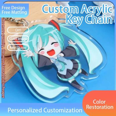 Doorzichtige Acryl Sleutelhanger Met Metalen Ring Leuke Animatie Cartoon Character Gedrukt
