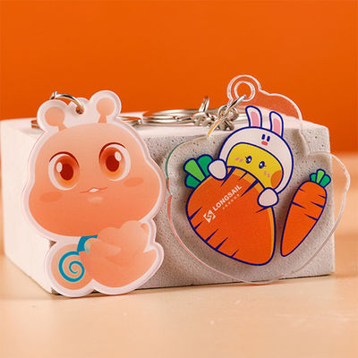 Duurzame Acrylische Doorzichtige Sleutelhanger Eenvoudige Cartoon Promotion Print Met Metalen Ring