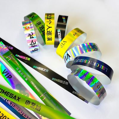 Fabriek aanpassing VIP polsbandjes glanzende laser glitter concert muziek festival feest activiteit armbanden voor volwassenen kinderen