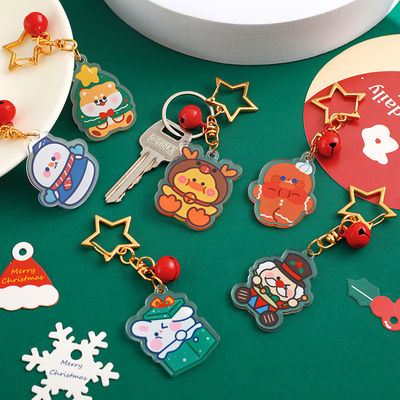 Gepersonaliseerde kerst sleutelketting met metalen ring en transparante sneeuwman print