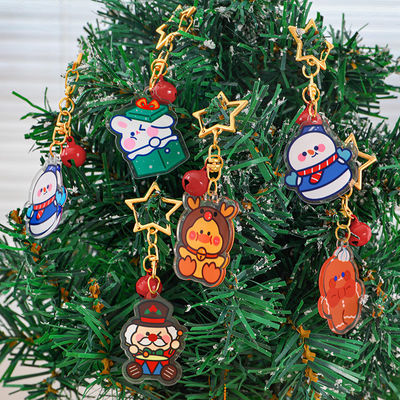 Custom Kerstfeest Acryl Sleutelhanger Metalen Ring Transparante Leuke Cartoon Kerstmis Sneeuwman Printed Charm Sleutelhanger