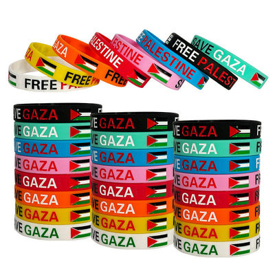 Silicone Slogan Wachwoord Geprinte Armbanden Op maat Vlag Vrij Palestina Red Gaza Souvenir Silicone Armbanden